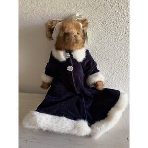 Bearington Collectible SANDRA Holiday Bear Navy Velvet Gown & Silver Bell NWT